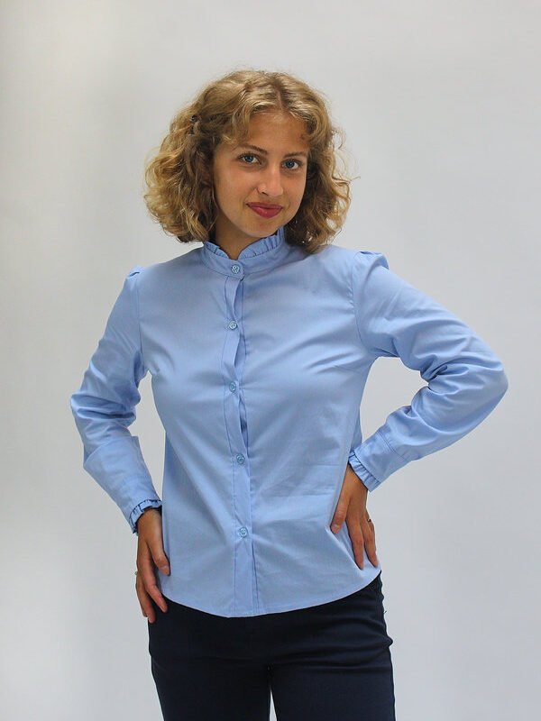 Camisa de cuello fruncido azul