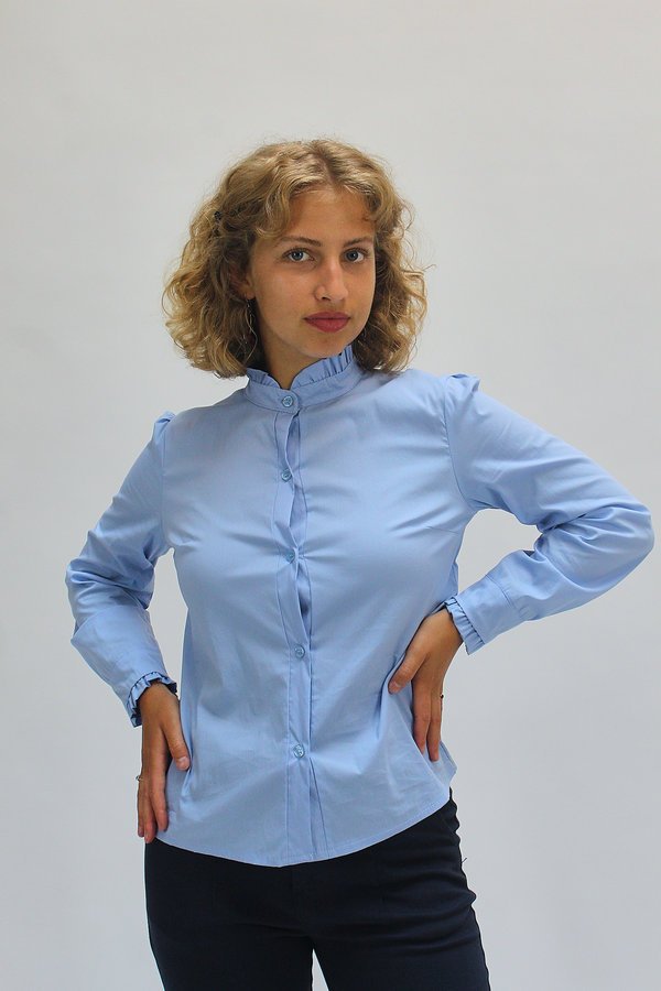 Camisa de cuello fruncido azul - Imagen 2