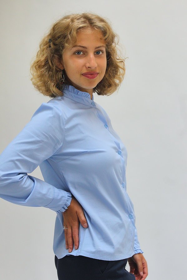 Camisa de cuello fruncido azul - Imagen 3