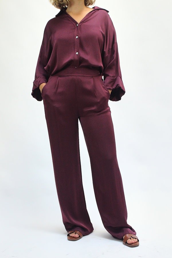 Pantalón fluido de talle alto burdeos - Imagen 2