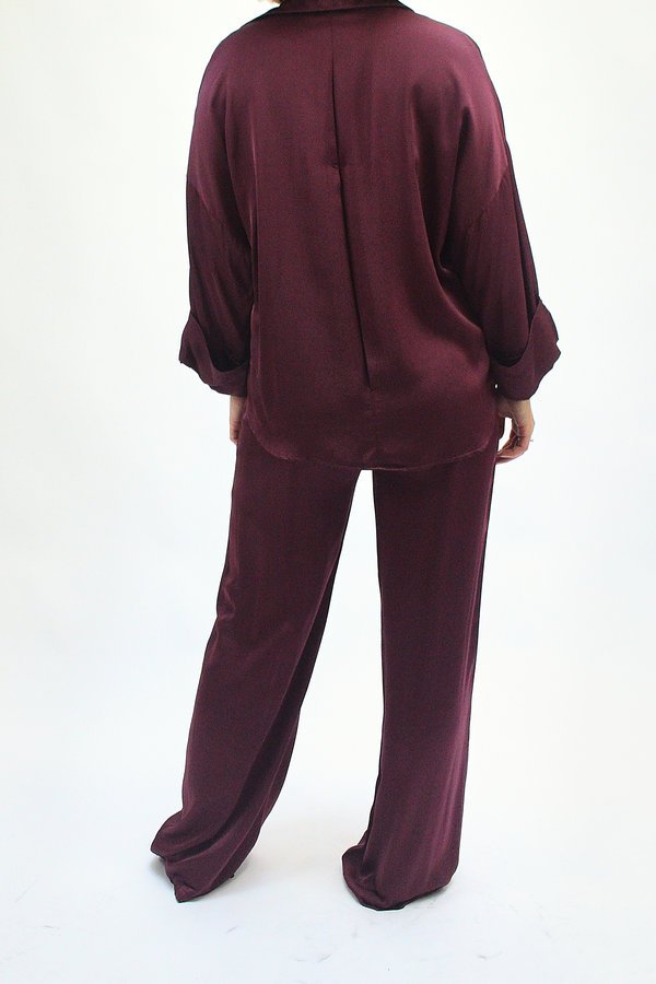 Pantalón fluido de talle alto burdeos - Imagen 4