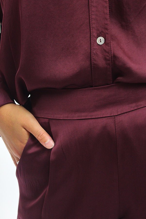 Pantalón fluido de talle alto burdeos - Imagen 5